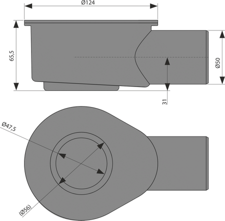 Obniżony syfon DN50 do odwodnienia liniowego APZ2012, APZ2022