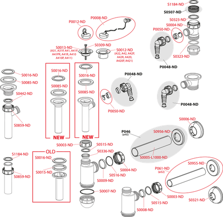 Syfon umywalkowy DN40 z przyłączem, sitko nierdzewne DN63, korek z łańcuszkiem