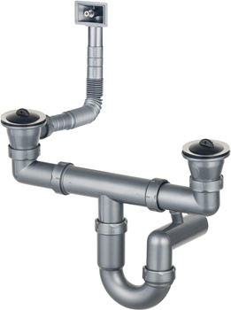 Syfon do zlewozmywaka stalowego nakładanego 2-komorowy - odpływ 2" stal ZXY 9924
