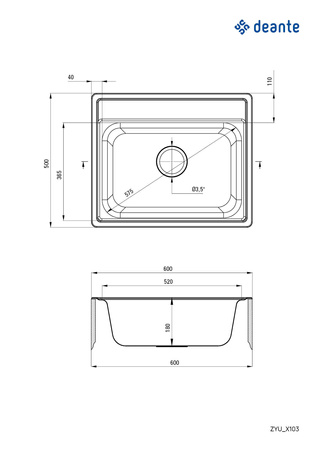 Zlewozmywak stalowy 1-komorowy dekor stal ZYU 3103