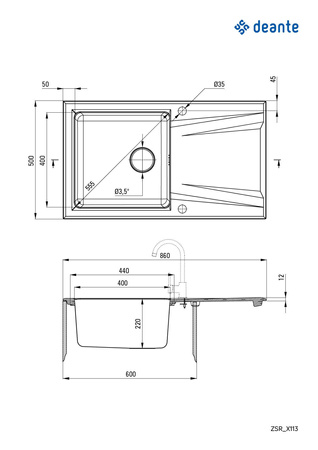 Zlewozmywak granitowo-stalowy 1-komorowy z ociekaczem grafit metalik, stal stal ZSR G113
