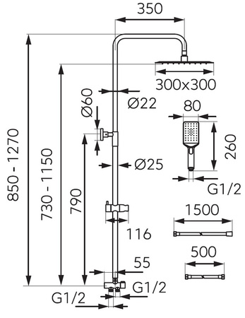 WIZARD SQUARE PRO zestaw natryskowy z deszczownią, czarny