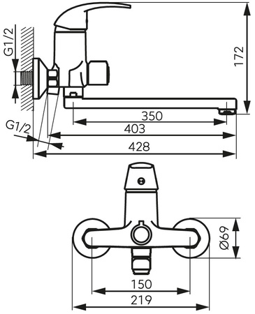 VASTO bateria wannowa z wylewką 350mm bez zestawu natryskowego, chrom