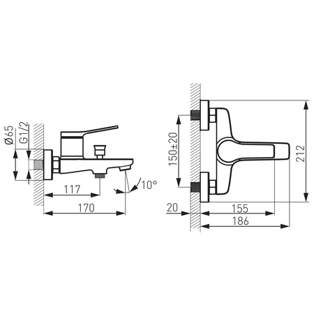 STRATOS bateria wannowa bez zestawu natryskowego czarna