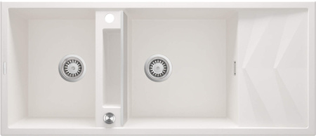 Zlewozmywak granitowy magnetyczny 2-komorowy z ociekaczem alabaster stal ZRM A213