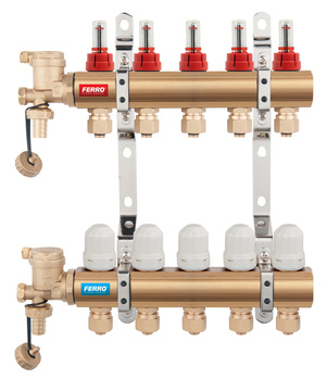 Rozdzielacz 5-drogowy z zaworami termostatycznymi i przepływomierzami, standard
