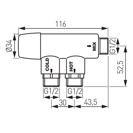 Mieszacz termostatyczny 1-2" 30-70°C do baterii bezdotykowych