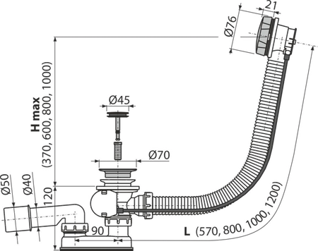 Syfon wannowy, korek automatyczny, RED GOLD-połysk